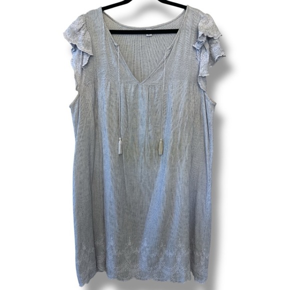 Old Navy Dresses & Skirts - Old Navy Relaxed Fit White & Light Blue Striped Dress with Embroidered Detail